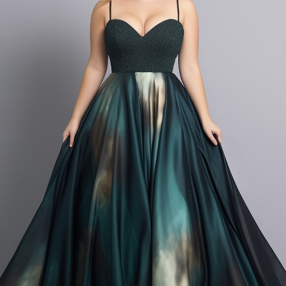 Flycurvy Plus Size Wedding Guest Dark Green Satin Sparkly Built-in Bra Size 16W - Picture 1 of 6